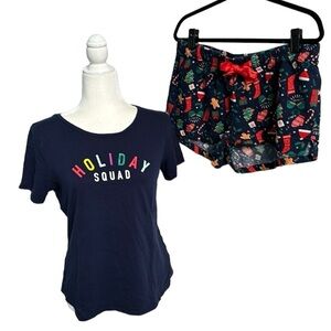 Old Navy Holiday Squad Pajama T-Shirt and Short Set Size Small Medium